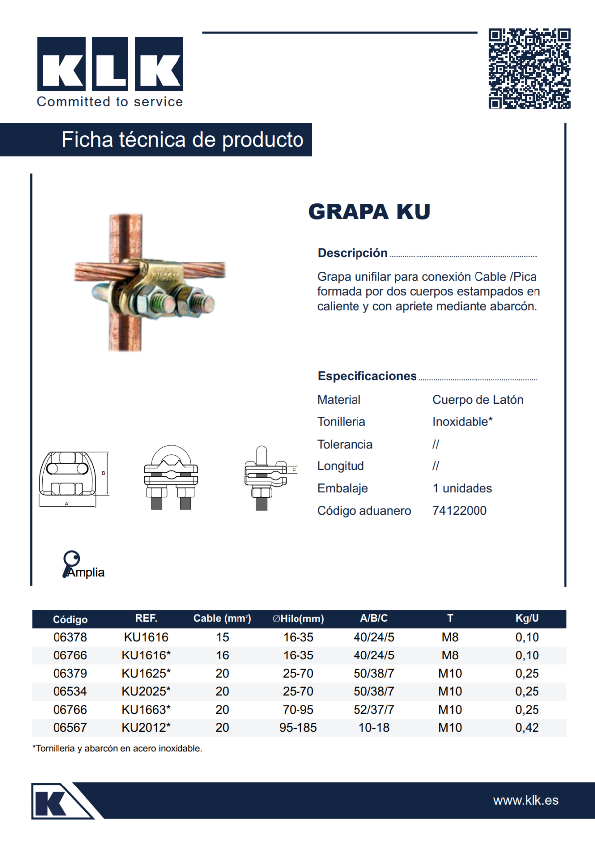 Ficha Técnica Grapa KU - KLK Puesta A Tierra